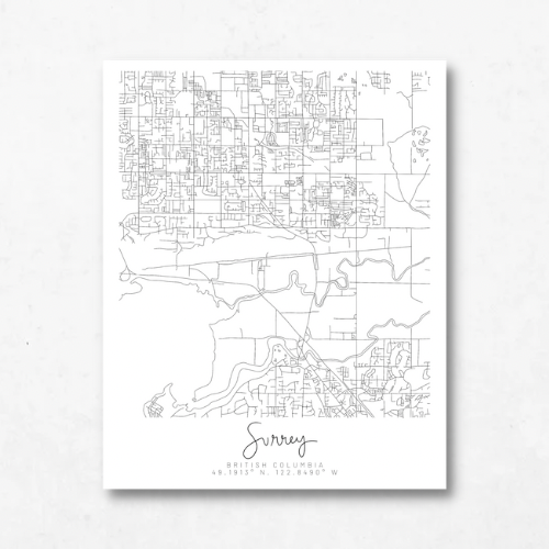 Surrey, British Columbia Minimal Hand Drawn Map