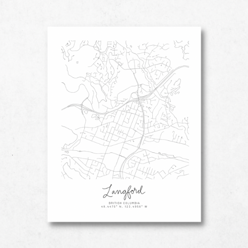 Langford, British Columbia Minimal Hand Drawn Map | Vancouver Island Map