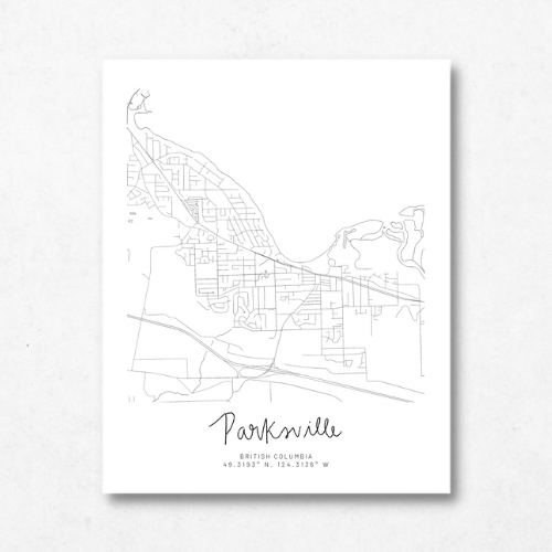 Parksville, British Columbia Minimal Hand Drawn Map | Vancouver Island Map