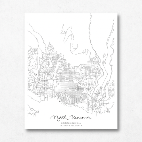 North Vancouver, British Columbia Minimal Hand Drawn Map