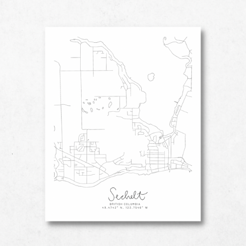 Sechelt, British Columbia Minimal Hand Drawn Map | Sunshine Coast