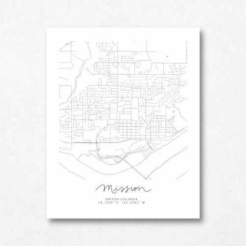 Mission, British Columbia Minimal Hand Drawn Map
