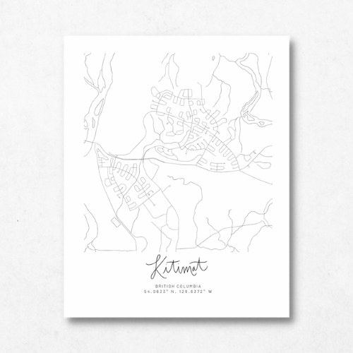 Kitimat, British Columbia Minimal Hand Drawn Map