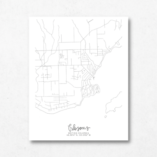 Gibsons, British Columbia Minimal Hand Drawn Map