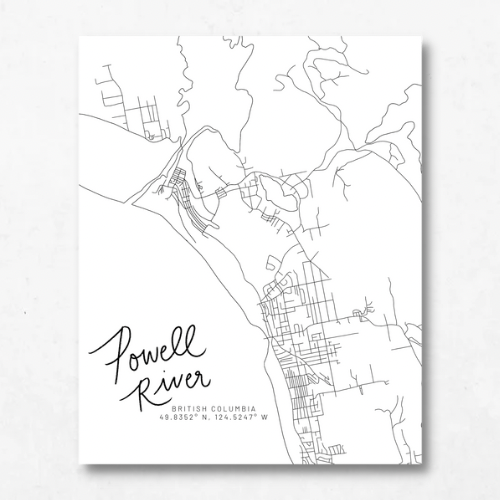 Powell River, British Columbia Minimal Hand Drawn Map