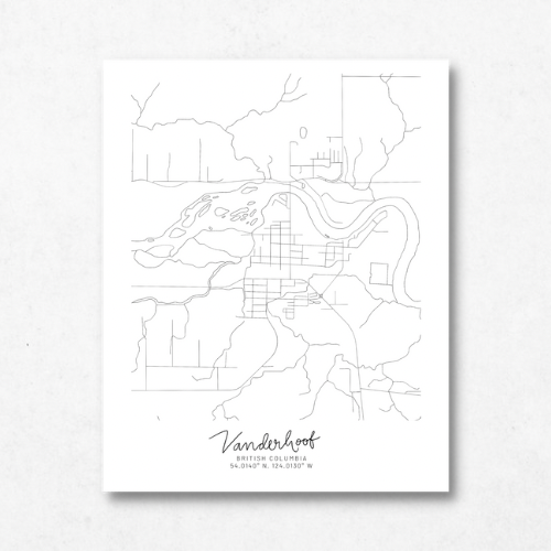 Vanderhoof, British Columbia Minimal Hand Drawn Map