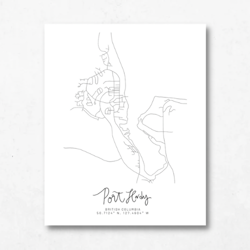 Port Hardy, British Columbia Minimal Hand Drawn Map | Vancouver Island Map