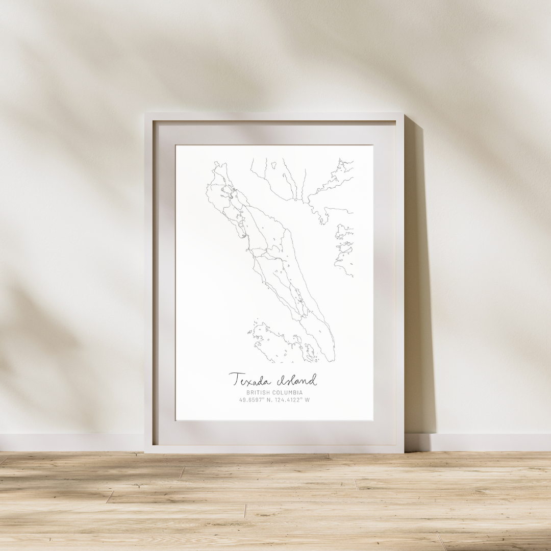 Texada Island, British Columbia Minimal Hand Drawn Map
