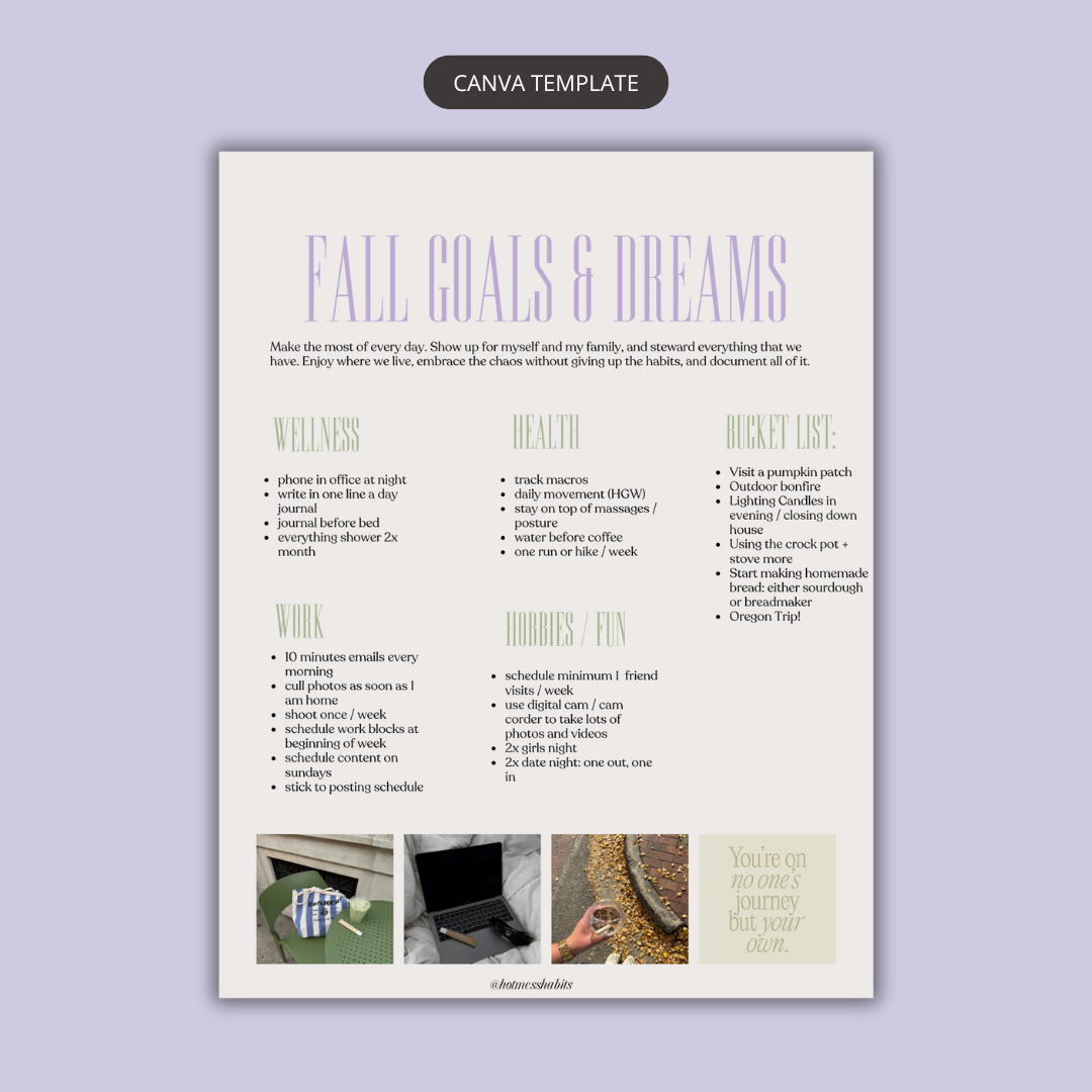 Fall Goal Setting Template | Canva Template – Bode Goods Co