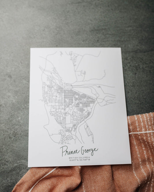 Prince George, British Columbia Minimal Hand Drawn Map