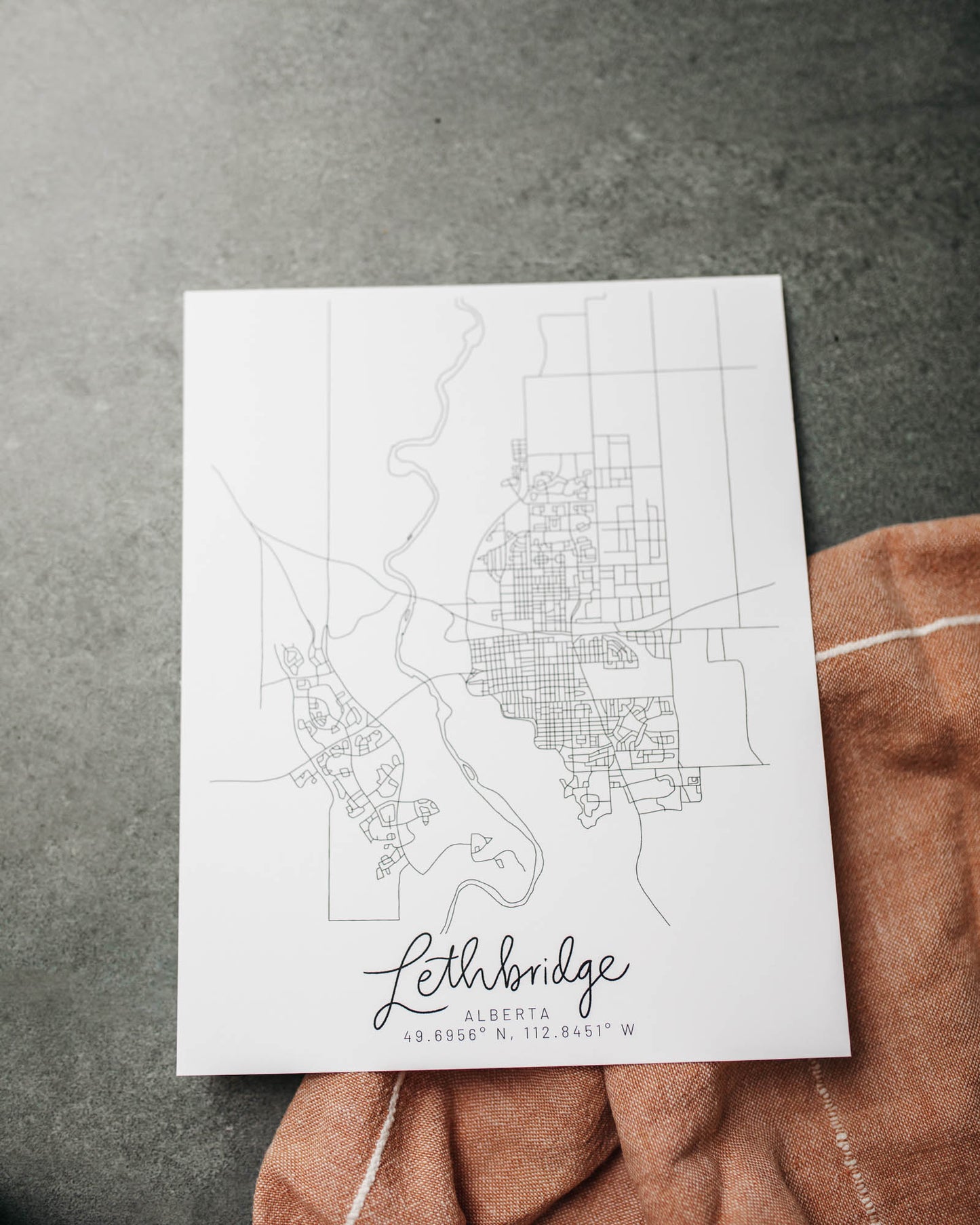 Lethbridge, Alberta Minimal Hand Drawn Map