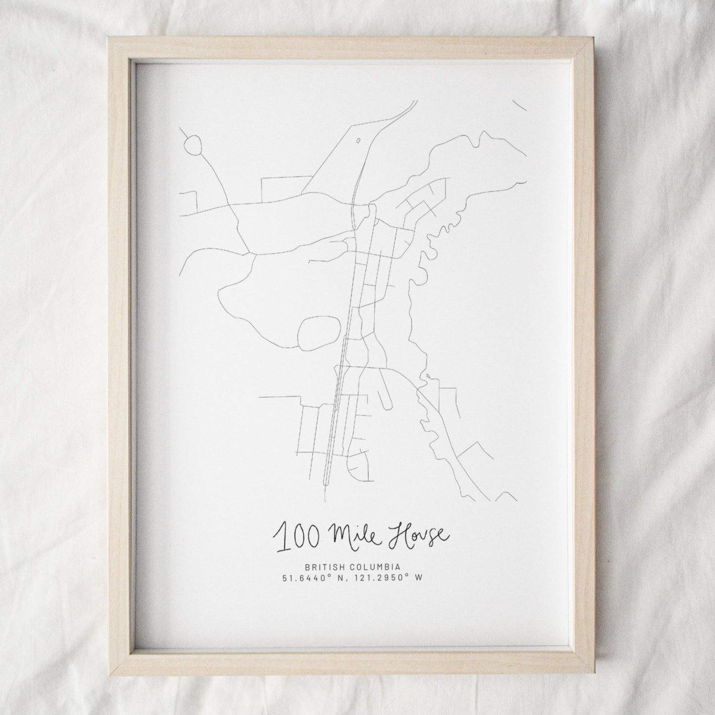 100 Mile House, British Columbia Minimal Hand Drawn Map