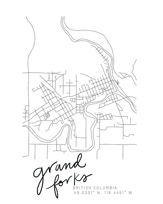Grand Forks, British Columbia Minimal Hand Drawn Map