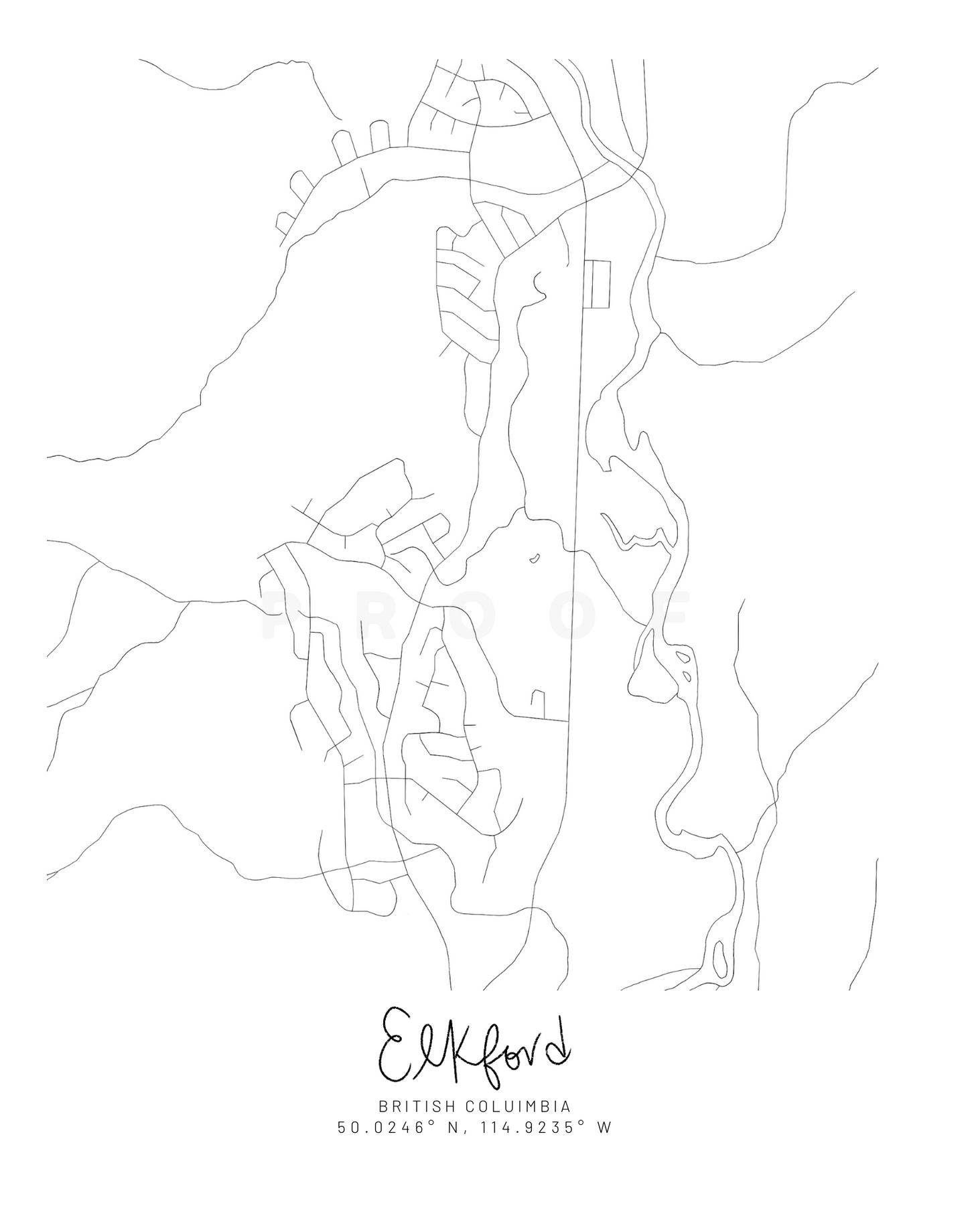 Elkford, British Columbia Minimal Hand Drawn Map