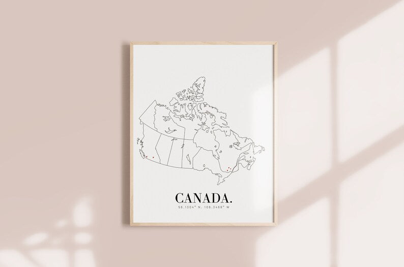Personalized Canada Map | Custom Canada Minimal Hand Drawn Map