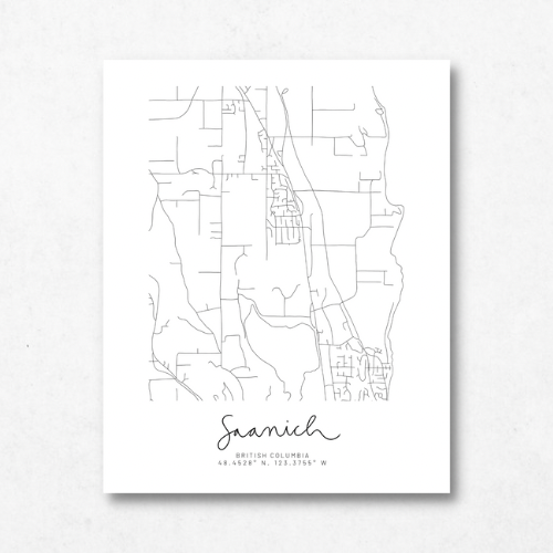 Saanich, British Columbia Minimal Hand Drawn Map | Vancouver Island Map