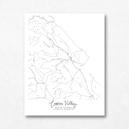 Comox Valley, British Columbia Minimal Hand Drawn Map