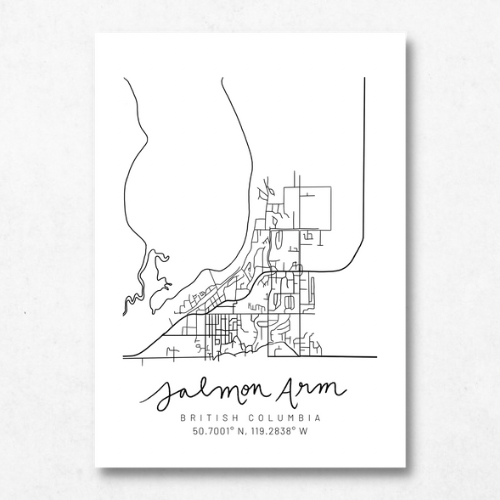 Salmon Arm, British Columbia Minimal Hand Drawn Map