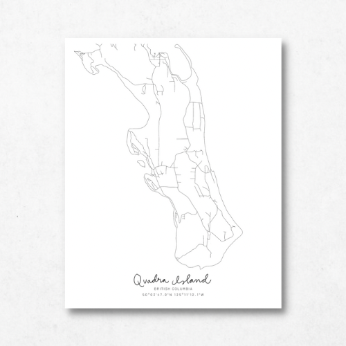 Quadra Island, British Columbia Minimal Hand Drawn Map