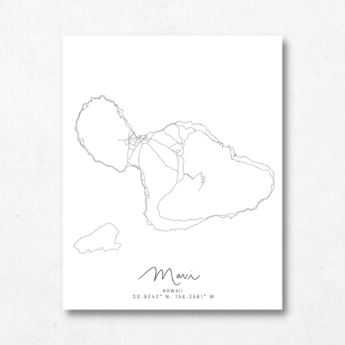 Maui, Hawaii Minimal Hand Drawn Map | USA Minimal Map