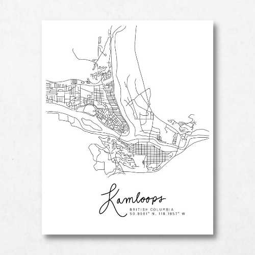 Kamloops, British Columbia Minimal Hand Drawn Map
