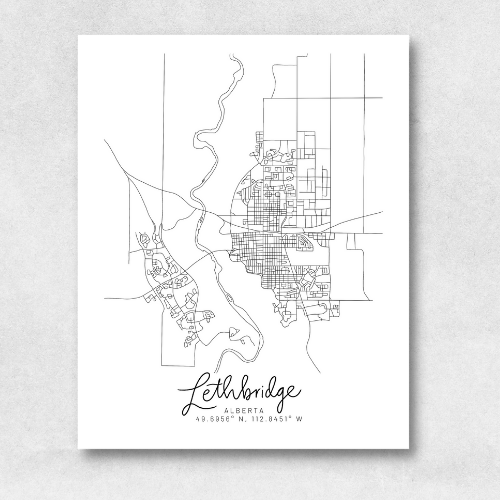 Lethbridge, Alberta Minimal Hand Drawn Map