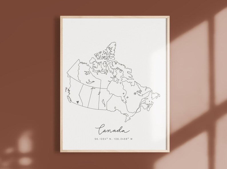 Personalized Canada Map | Custom Canada Minimal Hand Drawn Map